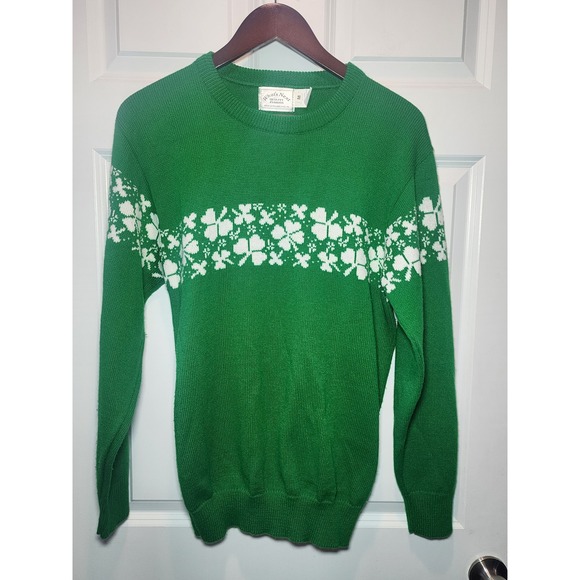 What's Next Other - Whats Next Vintage Green Shamrock Clover Knit Sweater Mens M St Patricks Day